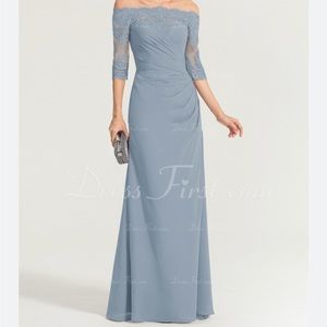 JJ’s House Off Shoulder Mother-Of-The Bride/Groom Formal Dress Dusty Blue 14